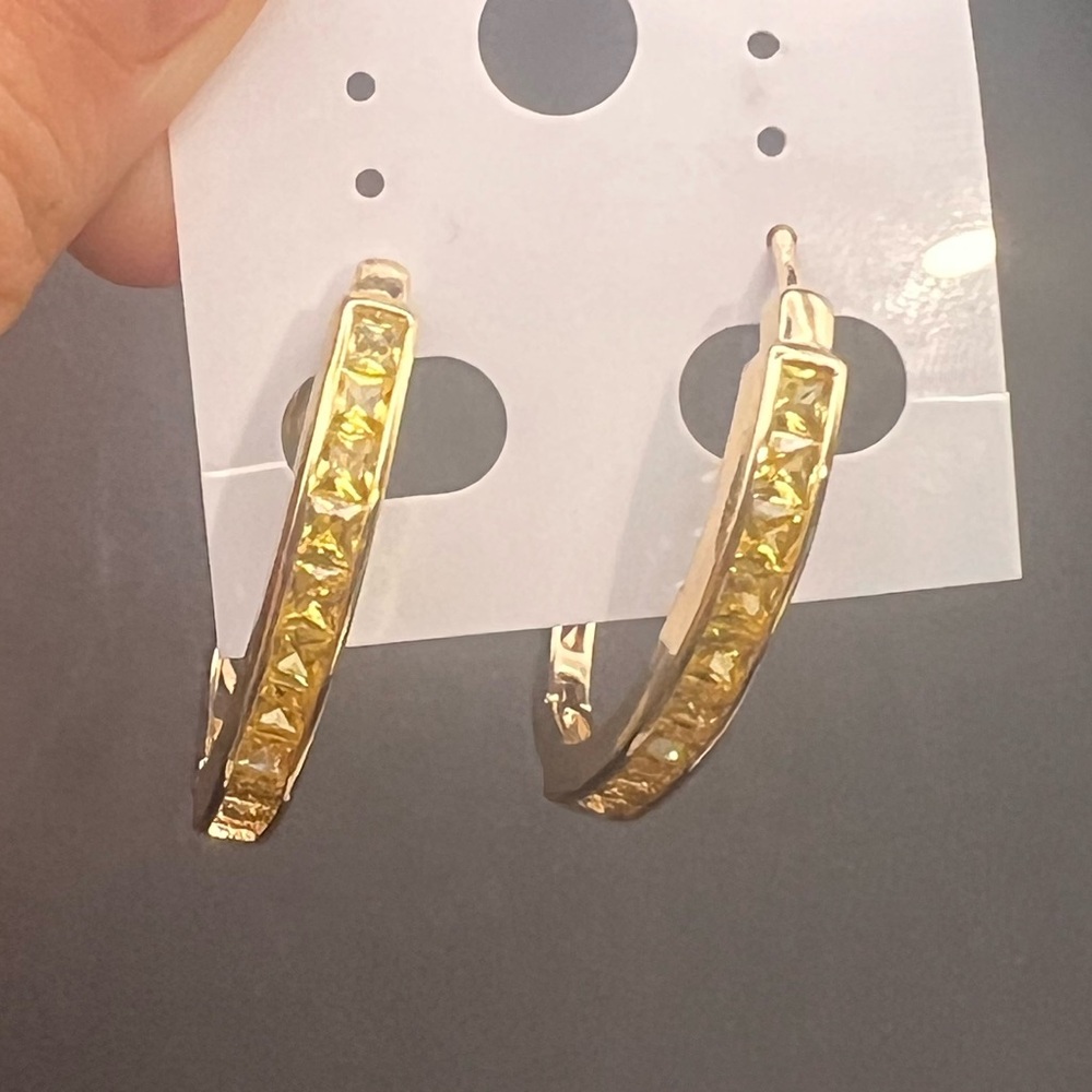 18k gold filled Elegant Gold Hoop Earrings with Yellow Accents - Picture 7 of 9